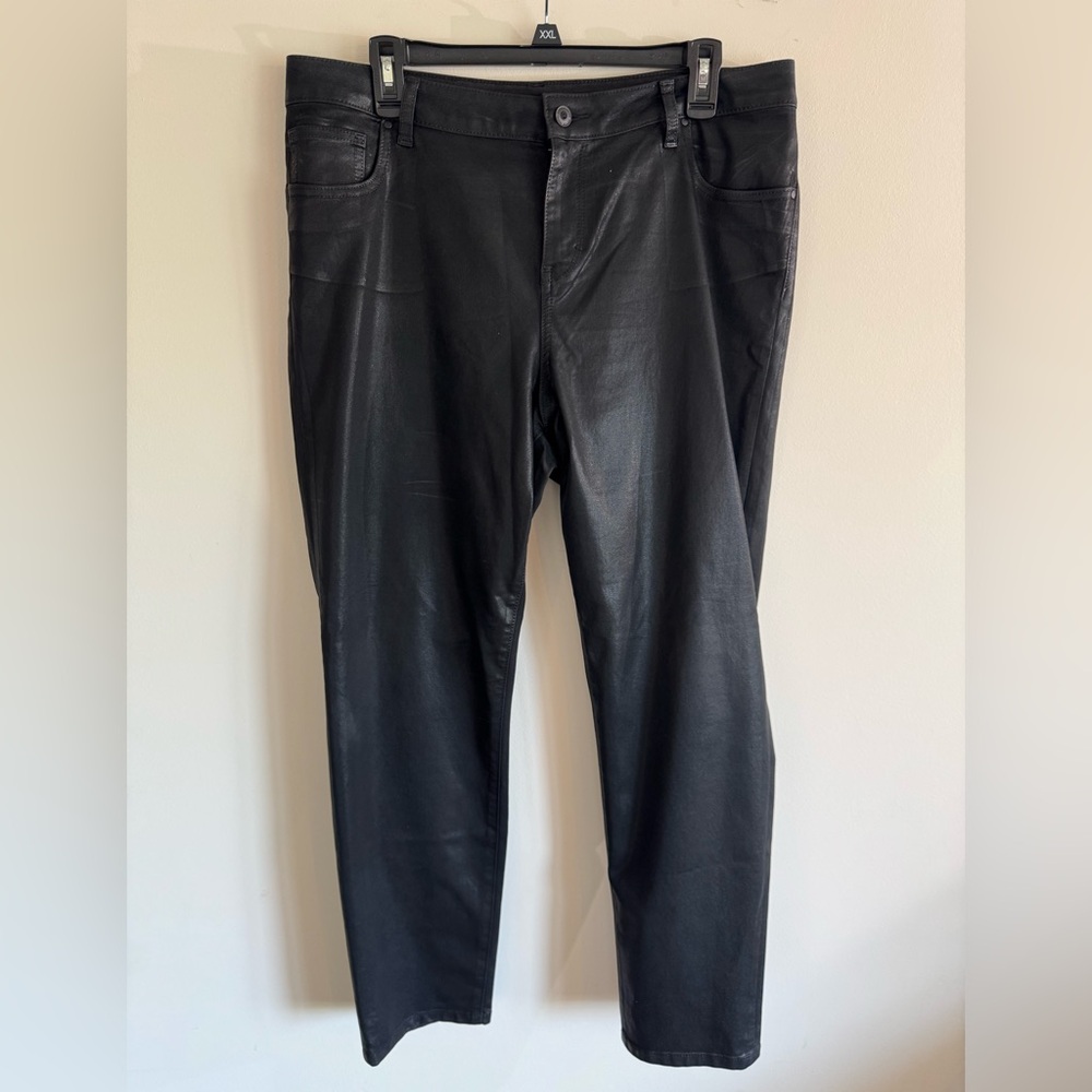 BOSTON PROPER Black Wet Look Oil Slick Coated Denim Jeans Pants Size 16 NWOT